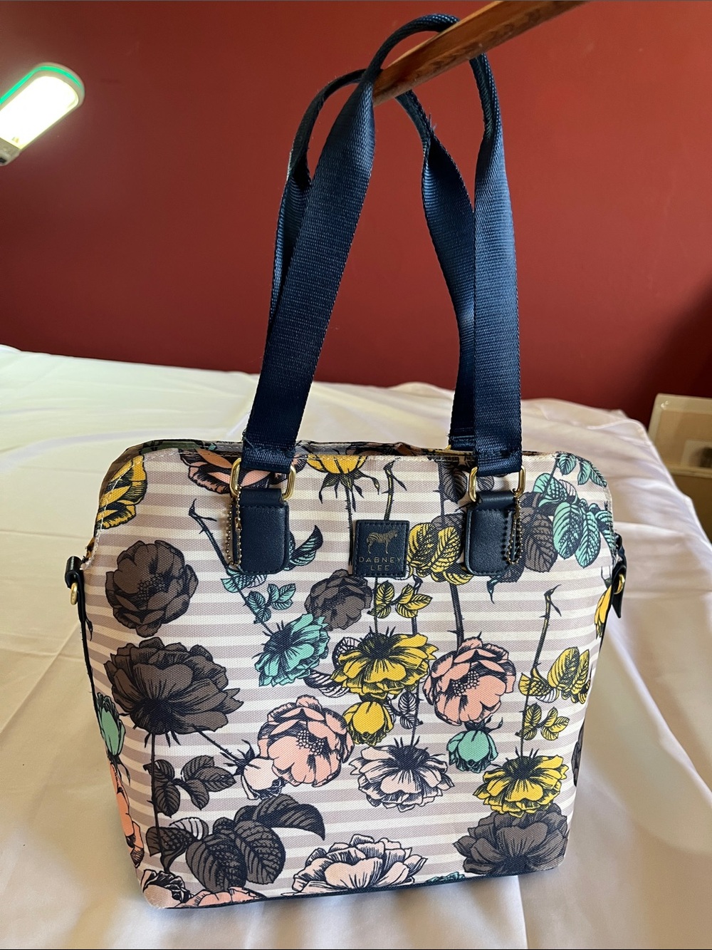Danny Lee Navy Strap Floral Stripe Insulated Lunch Cooler in Multicolors